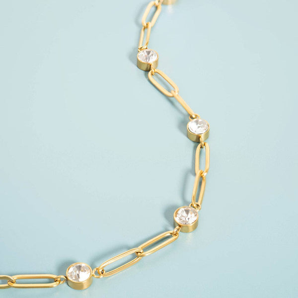 18K Gold PVD Station Stone Stone Paperclip Chain Bracelet: Gold - Lulu Bella Boutique