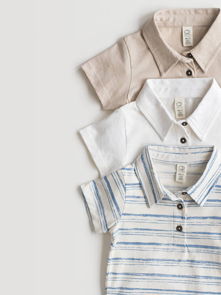 Organic Ben Short Sleeve Polo - Wave Stripe / Rain: 4T