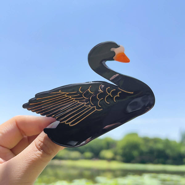 ELEGANT BLACK AND WHITE SWAN HAIRPIN_CWAHA1499: White / (OS) 2 - Lulu Bella Boutique