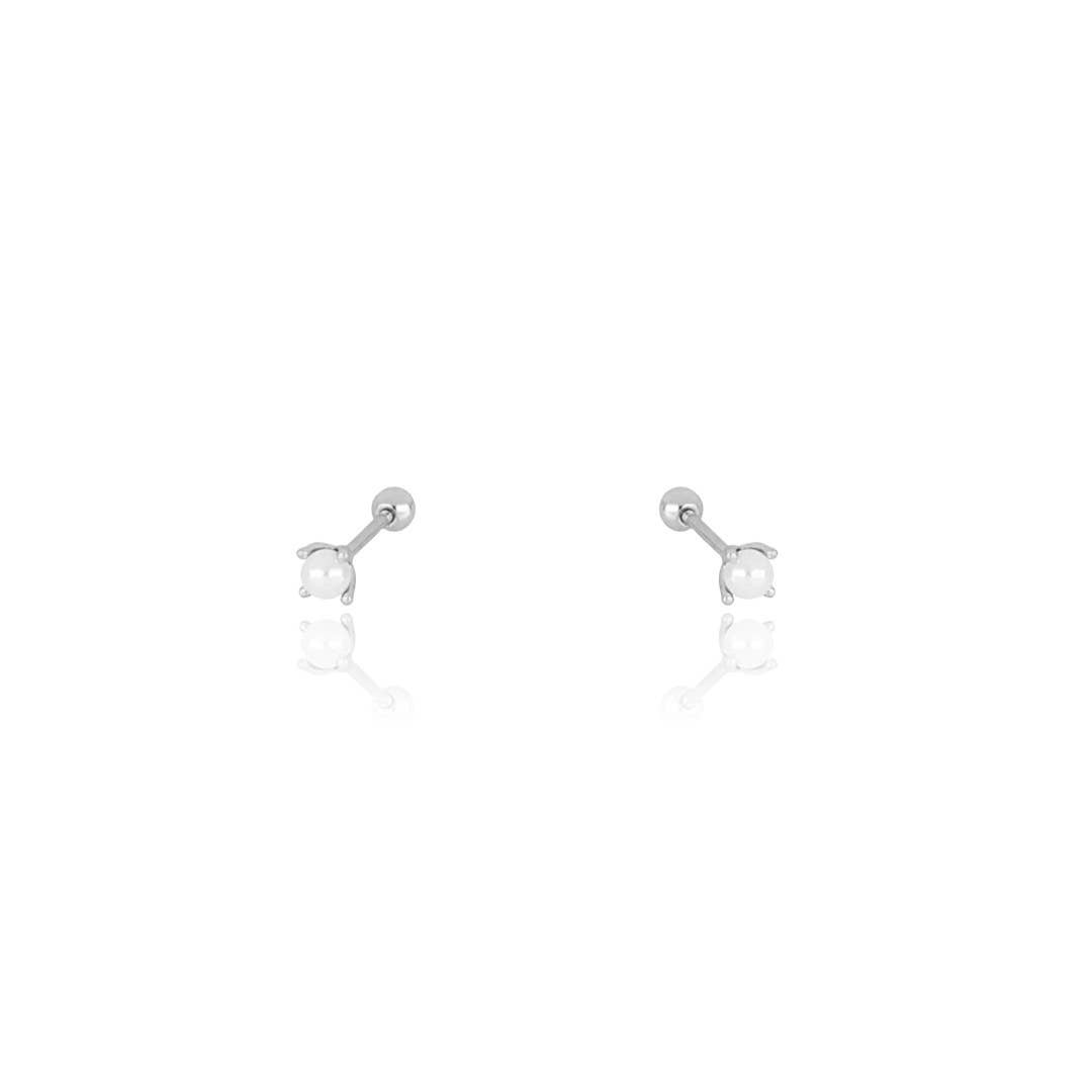 Tiny Pearl Screw Flat Back Earrings: Silver - Lulu Bella Boutique