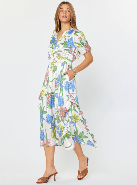 Floral Printed Ruffle Midi Dress: Multi-Colored / XS - Lulu Bella Boutique