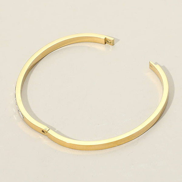 Baguette Stone Stainless Steel Hinged Bangle Bracelet: Silver - Lulu Bella Boutique