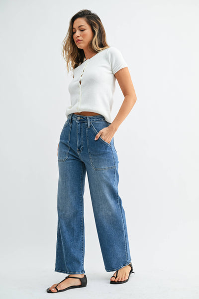 BP339J - MED - High Rise Cargo Pocket Wide Leg - Lulu Bella Boutique