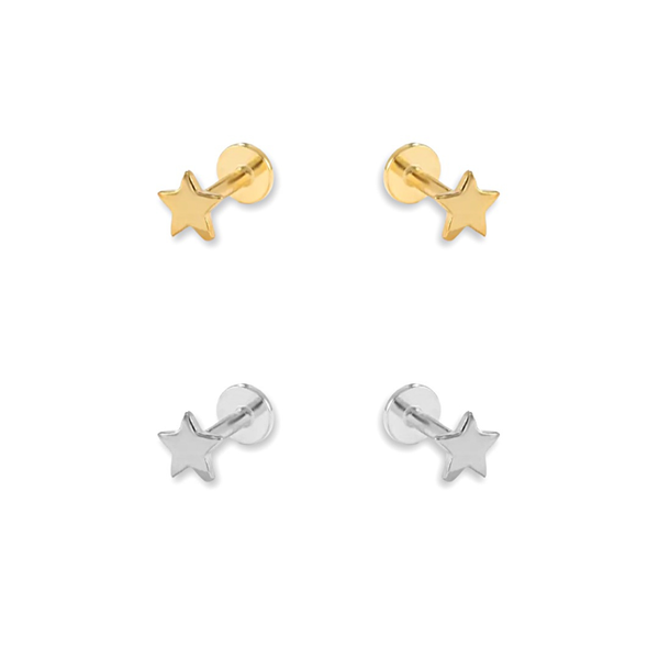 Star Screw Flat Back Cartilage Earrings: Gold