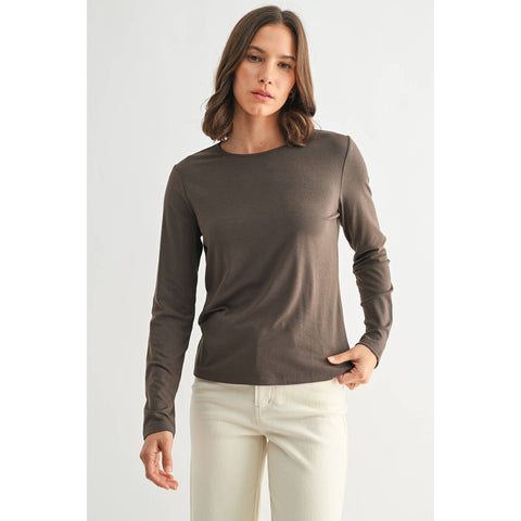 ROUND NECK LONG SLEEVE KNIT TOP: DK OLIVE / S-M-L(2-2-2) - Lulu Bella Boutique
