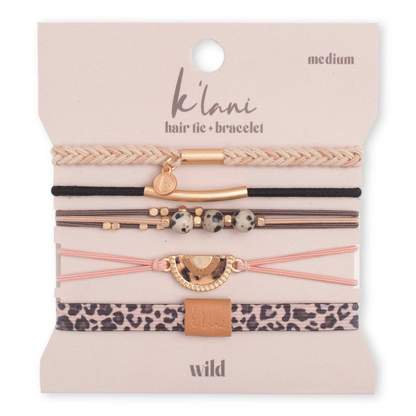 "Wild" Animal Print with Pink Accent Hair Tie Bracelets: Medium