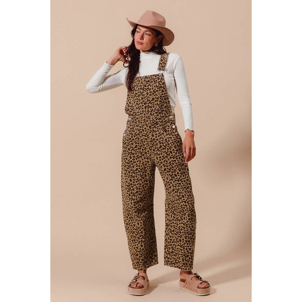 LEOPARD TWILL SLOUCHY BARREL OVERALLS