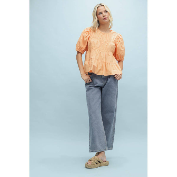 POPLIN PUFF SLEEVE BLOUSE: SUNKIST - Lulu Bella Boutique