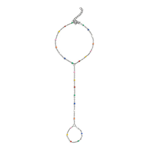 18K Gold PVD Stainless Steel Multi Color Hand Chain: Gold