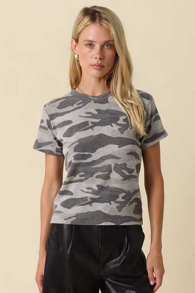 Lydia Camo Crew Neck Tee: GREY CAMO