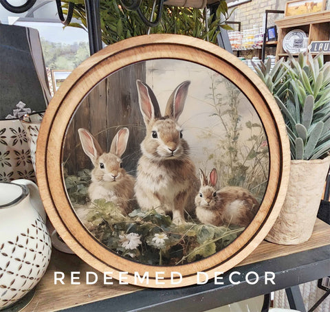 8" Round Bunny Trio Art