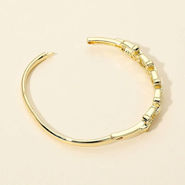 CZ Pave Industrial Chain Link Hinged Bangle Bracelet: Gold