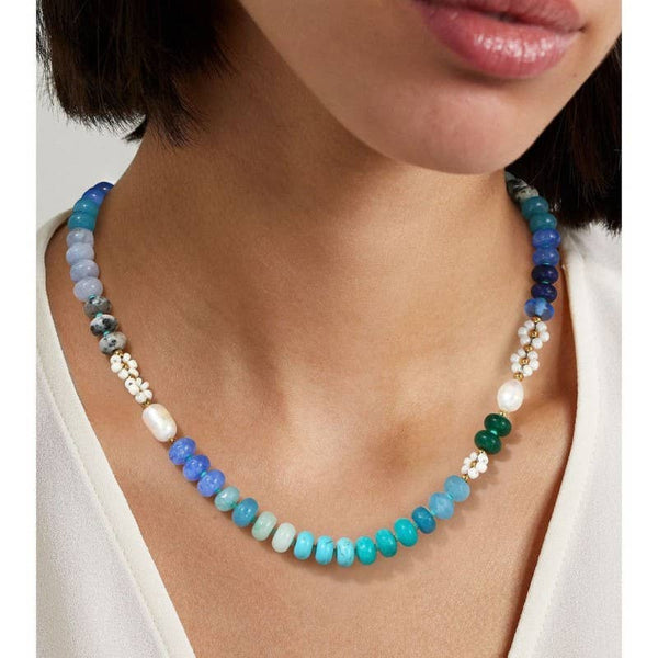 NATURAL STONE AGATE GLASS STAINLESS STEEL NECKLACE |80N92044: A - Lulu Bella Boutique