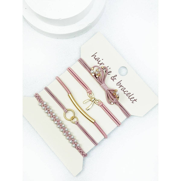 Boho Inspired BOW Theme Hair Tie Bracelets: DUSTY PINK / ONE(6) - Lulu Bella Boutique