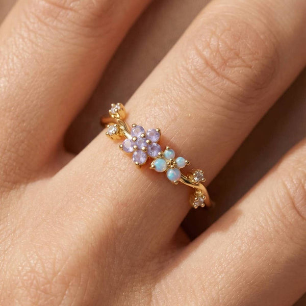 Gold Dipped Cz Wavy Flower Studded Ring: G - Lulu Bella Boutique