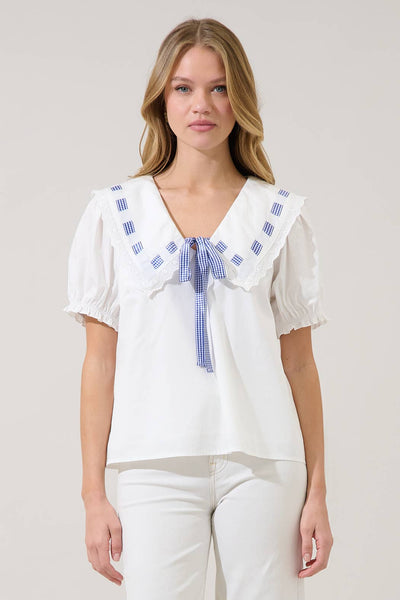 Miriam Gingham Sailor Top: White / XS - Lulu Bella Boutique