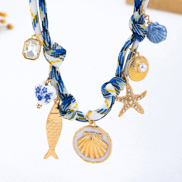 ROPE CHARM NECKLACE-STARFISH SEASHELL CLOISONNE | 80N92968: Gold - Lulu Bella Boutique