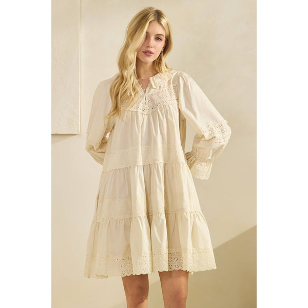 Eyelet Lace Tiered Babydoll Dress - Lulu Bella Boutique