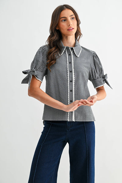 BLUE STRIPE BLOUSE: BLACK/WHITE STRIPE - Lulu Bella Boutique