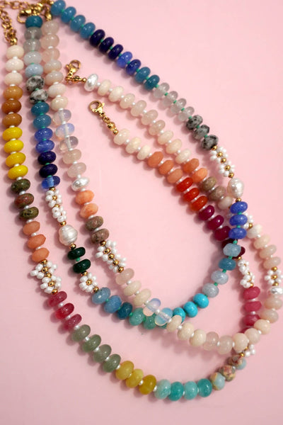 NATURAL STONE AGATE GLASS STAINLESS STEEL NECKLACE |80N92044: A - Lulu Bella Boutique