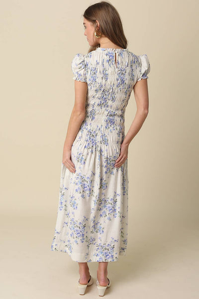 Jayda Floral Smocked Maxi Dress: Cream Lt Blue / Contemporary / S - Lulu Bella Boutique