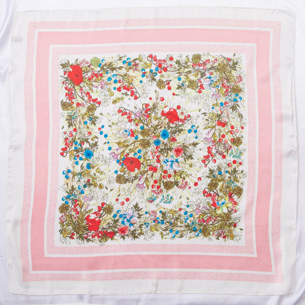 FLOWER SILKY BANDANA SQUARE NECK SCARF, DS 31165: GRY - Lulu Bella Boutique