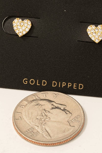 Gold Dipped Cz Pave Heart Stud Earrings: Gold - Lulu Bella Boutique