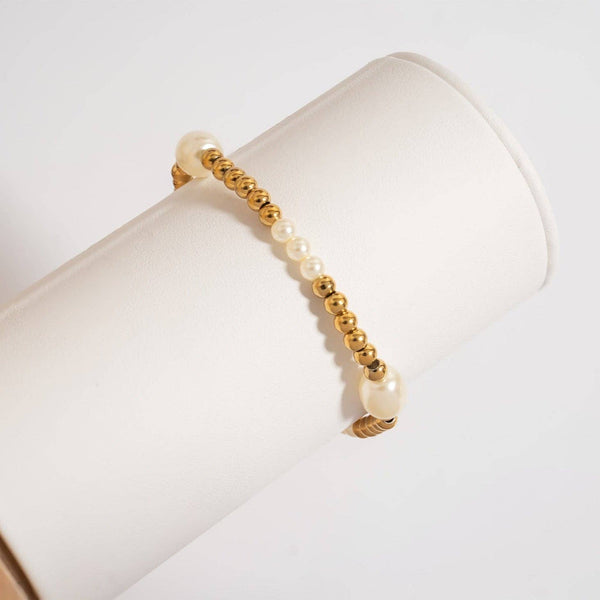 18K Gold PVD 8mm Kiska Glass Pearl Stretch Bracelet: Gold