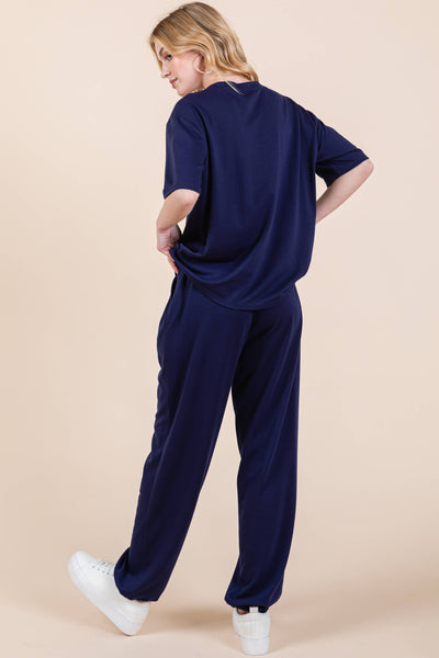 Plus Size Solid  Casual Loungewear Set: Navy Blue / 3XL - Lulu Bella Boutique