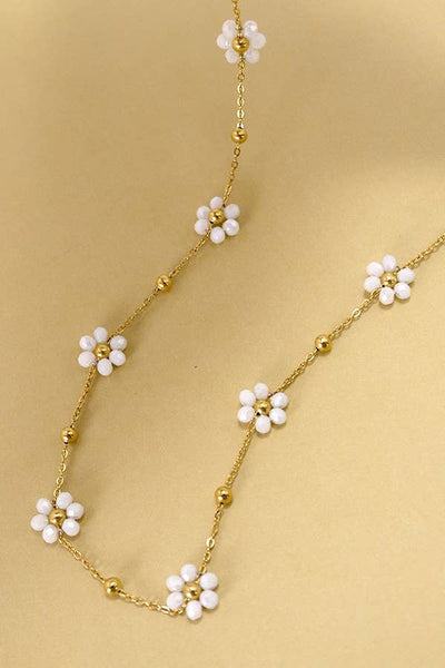 SUMMER MULTI BEADED FLOWER CHARM NECKLACE | 40NK308: White - Lulu Bella Boutique