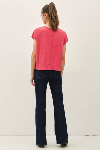 GARMENT DYE COTTON SLUB BOXY CUT CAP SLEEVE TEE : CRANBERRY / S - Lulu Bella Boutique