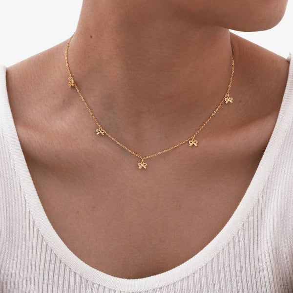18K STAINLESS STEEL TARNISH FREE BOW NECKLACE | 40NK9512: GOLD - Lulu Bella Boutique