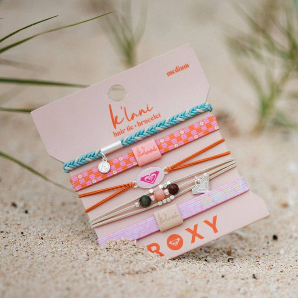 "Roxy Pink Tropics" Pink & Coral Island Vibe Hair Tie Bracelets: Small