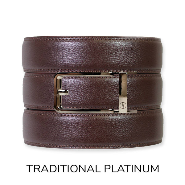 Espresso Leather Rachet Belt & Buckle Set: Traditional Gold - Lulu Bella Boutique