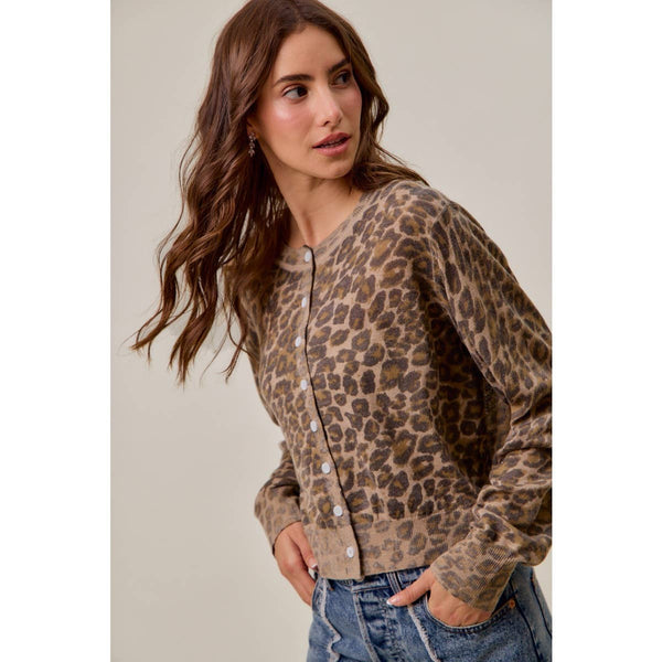 WASHED INSPIRED LEOPARD PRINT SWEATER CARDIGAN: LEOPARD / S - Lulu Bella Boutique