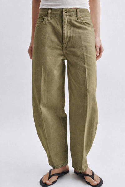 Olive Washed Barrel Leg Pants