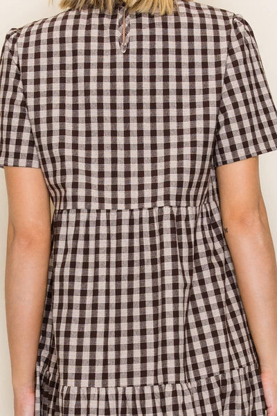 Plaid Flowy Tiered Midi Dress: Brown/Taupe / S - Lulu Bella Boutique