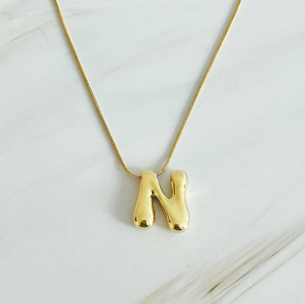 Balloon Letter Initial Necklace: Yellow Gold / E