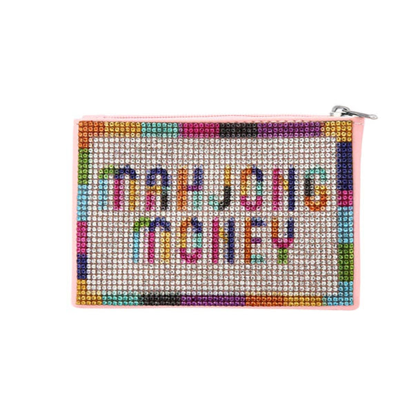 Bling Studded MAHJONG MONEY Message Mini Pouch Bag