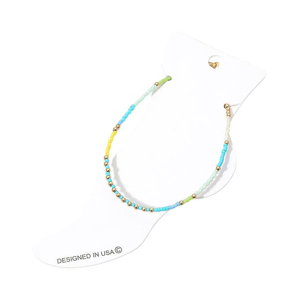 Faceted Beaded Anklet: Gold,White - Lulu Bella Boutique