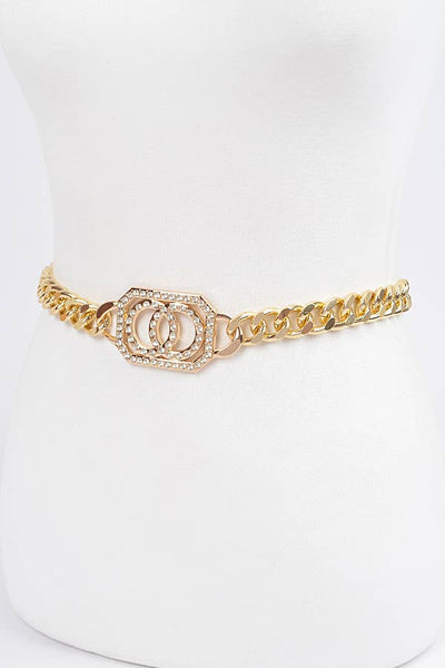 Rhinestone OO Twisted Chain Belt: GOLD