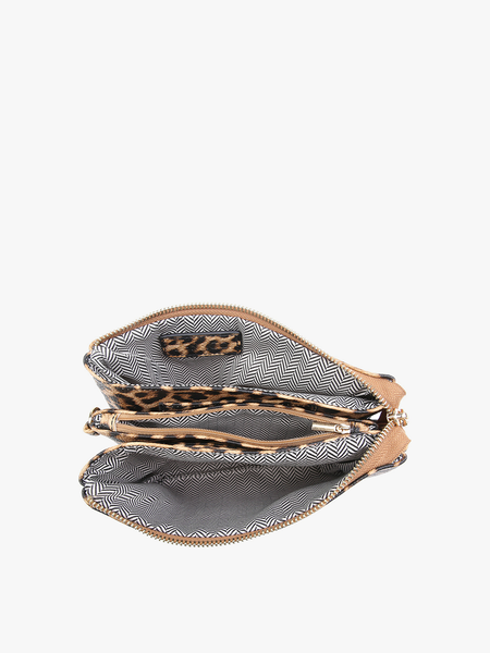 M013LP Riley Leopard 3 Compartment Crossbody/Wristlet: Snow Leopard - Lulu Bella Boutique