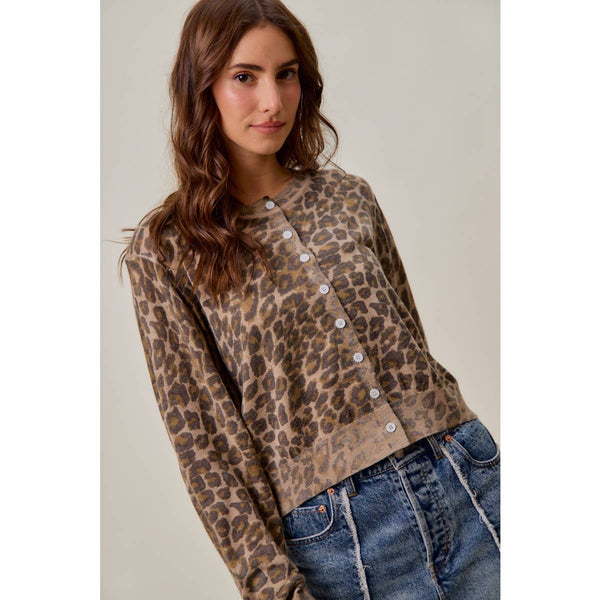 WASHED INSPIRED LEOPARD PRINT SWEATER CARDIGAN: LEOPARD / S - Lulu Bella Boutique