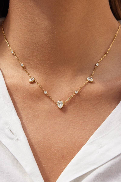 18K STAINLESS STEEL TARNISH FREE CZ NECKLACE | 40NK9693: GOLD - Lulu Bella Boutique