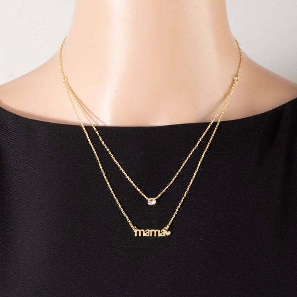 14K Gold Dipped Layered Mama Cz Necklace: GD - Lulu Bella Boutique