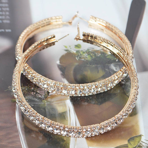 Multi Rhinestone 80mm Hoop Earring: Gold