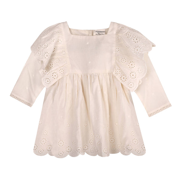 Schiffli Lace Collar Baby Girl Dress & Bloomer (Organic): Natural