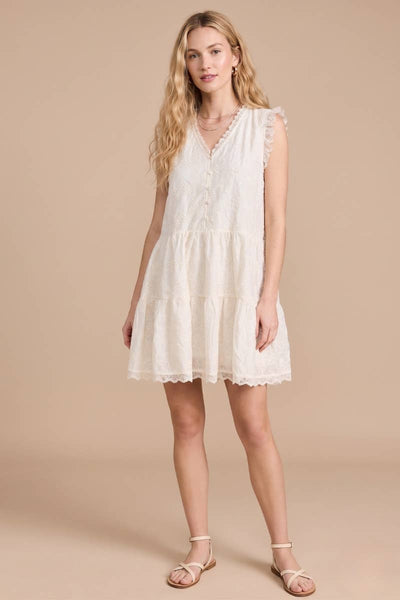 White Eyelet Tiered Mini Dress: Cream / S - Lulu Bella Boutique
