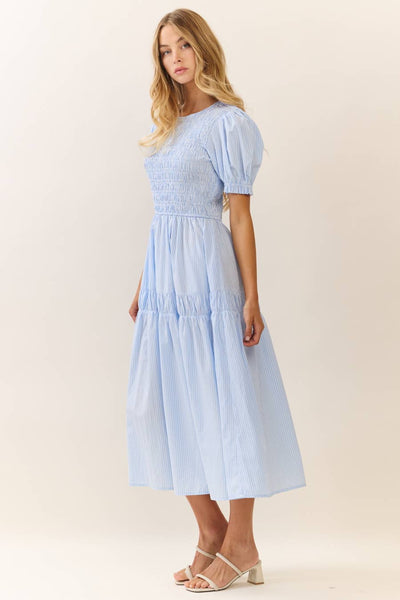 Plus Smocked Bodice Midi Dress : LT Blue / Plus Size / 1XL - Lulu Bella Boutique