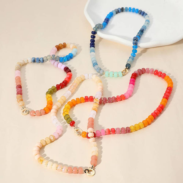 Natural Stone Metal Ball Beaded Necklace: MBE - Lulu Bella Boutique